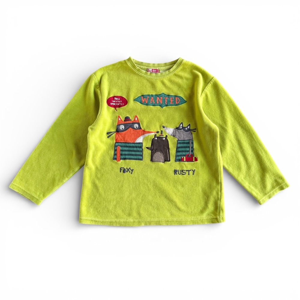 DPAM Du Pareil au Meme Lime Green Velour Graphic Fox Applique Shirt Boys 8 / 126
